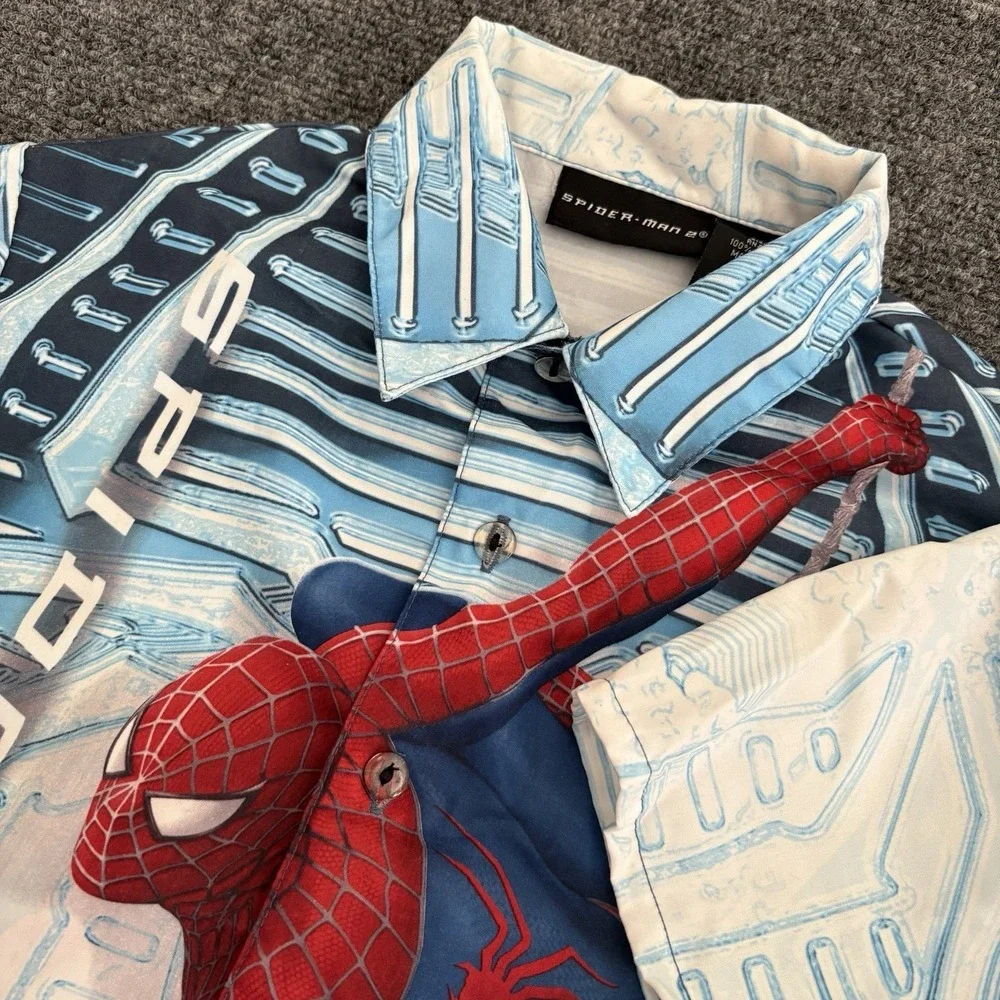 Vintage Y2K Marvel Spiderman 2 Movie Promo Sz 5-6 All Over Print Button Up Shirt